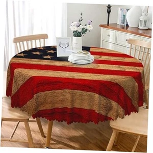 4th of July Round Tablecloth 70 Inch Vintage American Flag Memorial Day - Picture 1 of 8