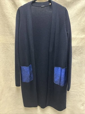 Suéter plumero azul marino Elie Tahari con bolsillos de cuero azul talla XS Foto 1 de 4