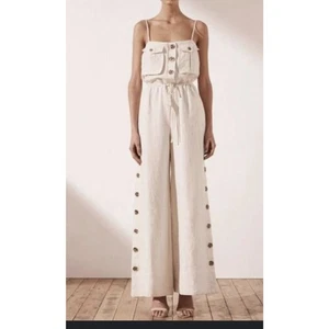SHONA JOY Sz 10 Aluaro Safari Drawstring Jumpsuit Linen $340 Pilazzo Wide Leg  - Picture 1 of 13