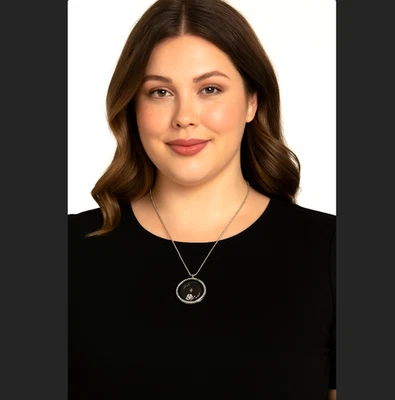 Origami Owl Hinged Locket Necklace 30" Crystal Face Inscription & 2 Charms READ - Image 1 of 4