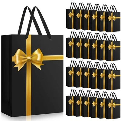 24 PIEZAS Bolsas de Regalo Navidad Lazo Negro Asas Graduación Gracias Papel Fiesta Foto 1 de 4