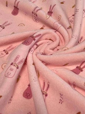 Frottee Stoff Kinderstoff Muster Hase rosa - Bild 1 von 3