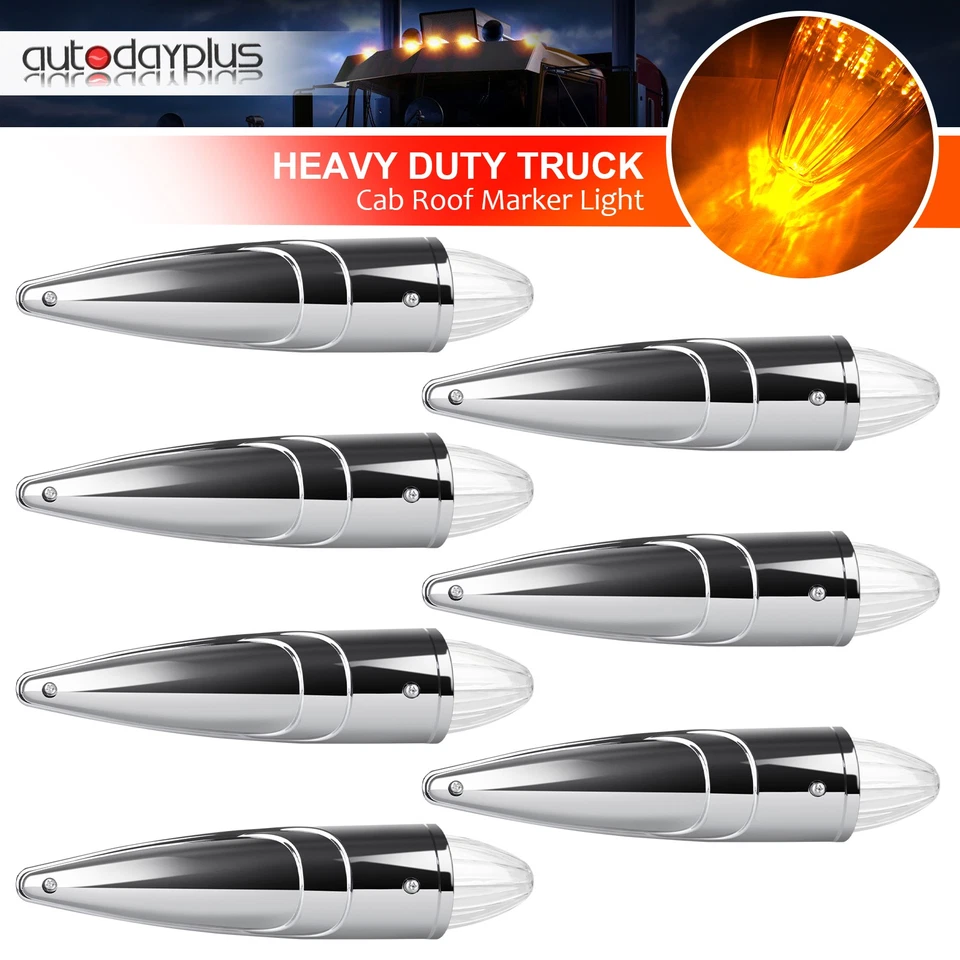 7X 39cm Mid Roof Day Cab roof Top Clearance Lamp Amber Torpedo Fit Mack truck - Image 1 of 4