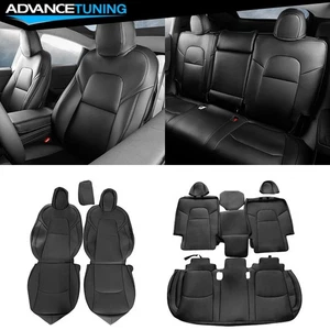 Fits 20-24 Tesla Y Seat Covers Leather 5-Seat Protectors Cushion Full Set Black - Picture 1 of 10