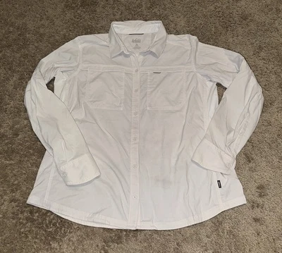 Camisa cooperativa Rei para mujer XL exterior senderismo botón rendimiento logotipo blanco Foto 1 de 4