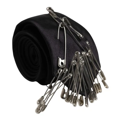 DOLCE & GABBANA Tie Black Safety Pins Silk Adjustable Necktie Accessory 570usd - Image 1 of 4