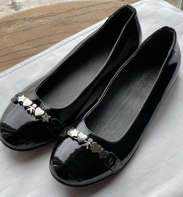NATURINO Girls Black Patent Leather Silver Charm Ballet Flats EU38/US7.5-8M $179 - Image 1 of 4