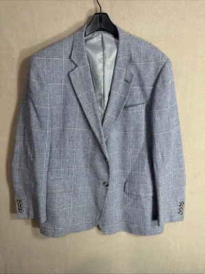 Блейзер классический крой Stafford 48R синий белый акулья кожа клетчатый лен хлопок 2 BTN - Изображение 1 из 4