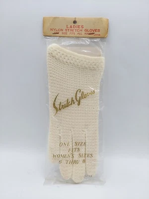Винтажные женские белые эластичные перчатки 1960-х — сделано в Японии — новые из старых запасов - Изображение 1 из 3