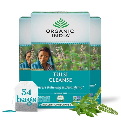 Orgánico India Tulsi Limpieza Té de Hierbas Desintoxicante Sin Cafeína 18 Bolsas, Paquete de 3 Foto 1 de 4