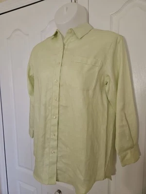 Camisa Westbound verde abotonada manga larga 100 % lino para mujer talla grande  Foto 1 de 4