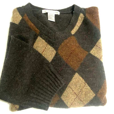 Geoffrey Beene Men's 100% Lambswool Sweater XL Argyle Design Gray Brown Tan - Image 1 of 4