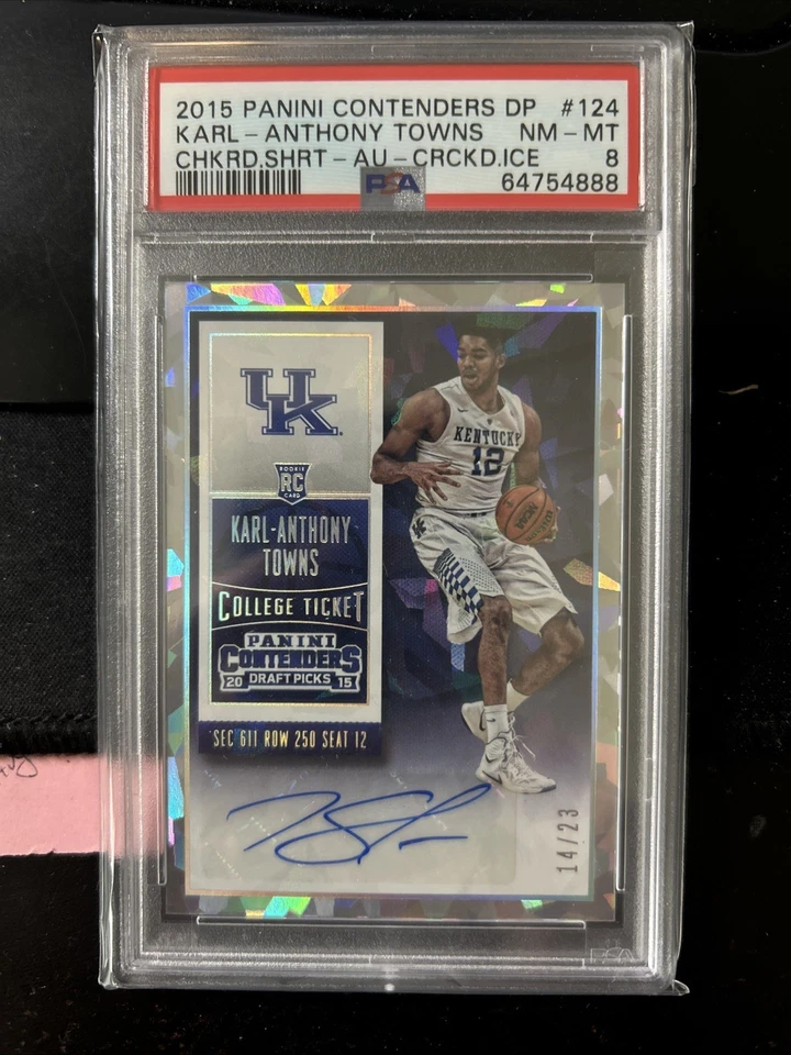 2015-16 CONTENDERS DRAFT KARL-ANTHONY TOWNS RC CRACKED ICE AUTO /23 PSA 8 K - Image 1 of 1