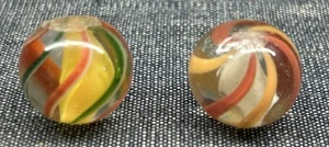 Antique Handmade C19th German Ribbon Core Marbles (2) With Ground Pontils - Picture 1 of 11