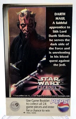 1999 Star Wars Pepsi Trading Card Sweepstakes Game Promo #9 Darth Maul. - Image 1 of 2