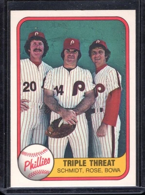 1981 Fleer No645 Triple Threat w Mike Schmidt/Pete Rose/L Bowa почти как новая, бесплатная доставка - Изображение 1 из 2