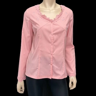 Camisa Top Claudia Richard Mujer Vintage Rosa Cuello en V Botón Manga Larga Talla S Nueva con Etiquetas Foto 1 de 4