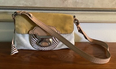 Tod’s Shoulder Bag Yellow Mustard Leather Beige Canvas Shoulder Bag, Italy - Image 1 of 4