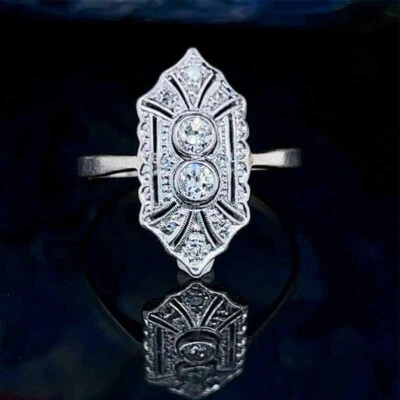 Damen Rund 1 Kt Zwei Stein Diamant Art Déco Ring Verlobungsring Weißgold-Finish - Bild 1 von 4