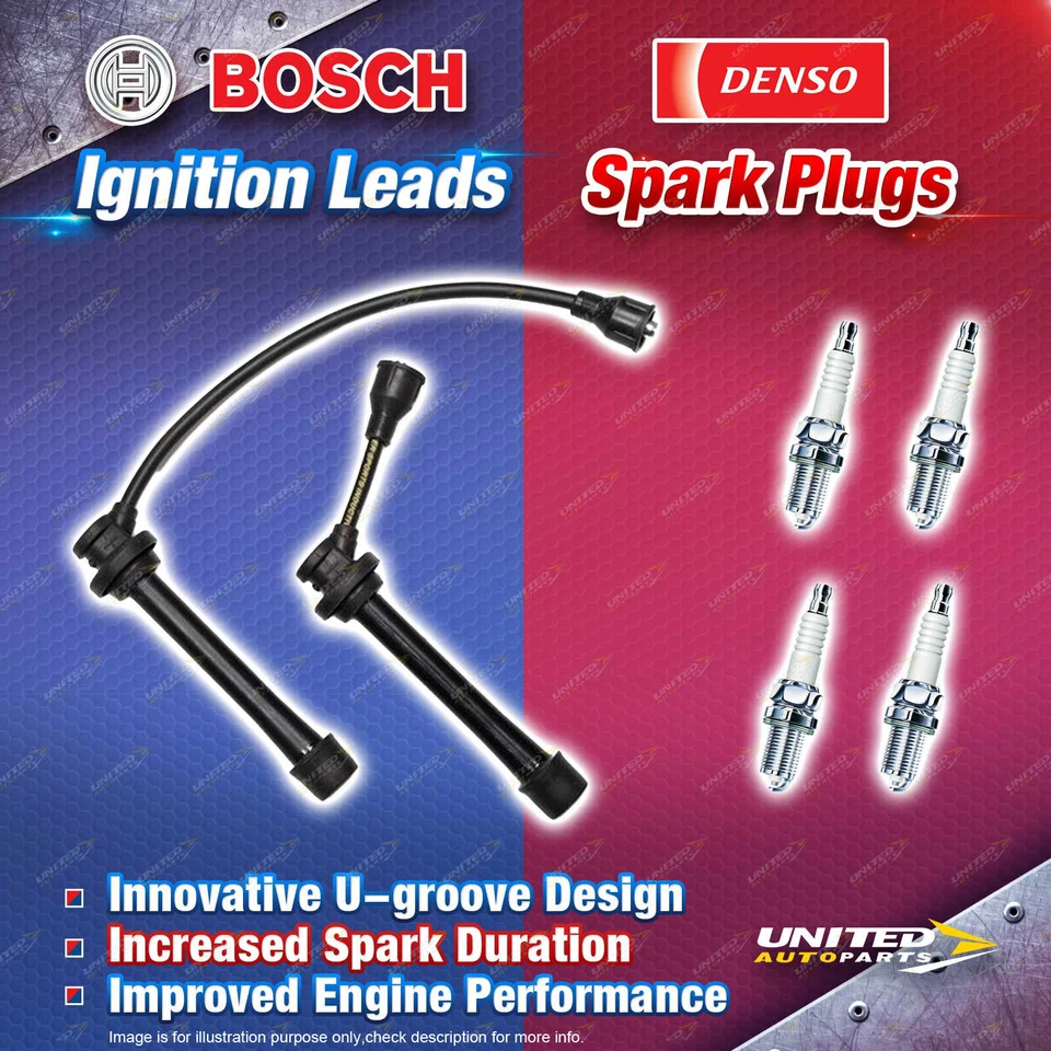 Bosch Ignition Leads + 4 Denso TT Spark Plugs for Suzuki Jimny Liana Swift RS415 - image 1 of 2