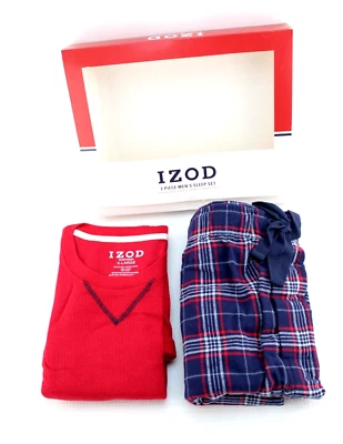 IZOD tamanho L vermelho/xadrez conjunto de 2 peças manga longa roupa de dormir lounge masculina MSRP $60 - Imagem 1 de 4