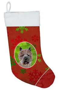 Norwich Terrier Red Snowflakes Holiday Christmas Stocking SC9758-CS - Picture 1 of 3