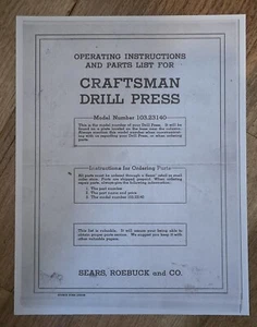 SEARS CRAFTSMAN DRILL PRESS OWNERS MANUAL 103.23140 23140 - Picture 1 of 1