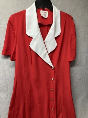 Vintage 80s Caron Shirt Dress Size 14 Red Button Up Tie Midi Cottagecore 2 Tone - Image 1 of 4