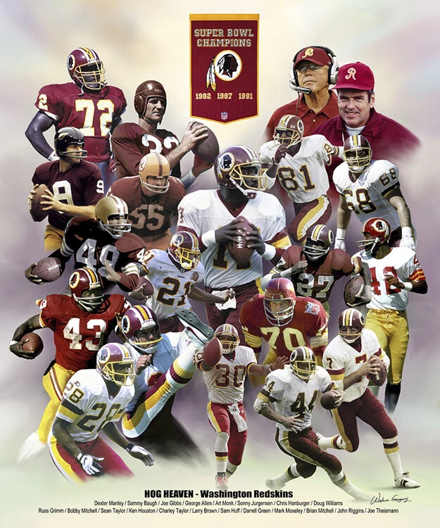 Póster artístico premium 20x24 Washington Redskins HOG HEAVEN 3 Super Bowls 20 Legends Foto 1 de 1