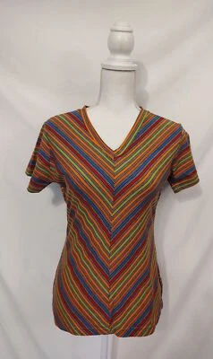 Camisa Vintage Años 90 Rayas Multi Cuello en V Chevron Manga Corta Camiseta Carolyn Taylor S Foto 1 de 4