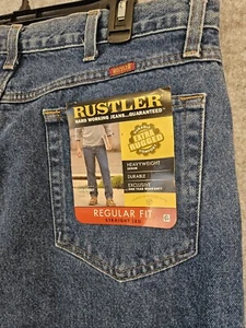 RUSTLER Jeans Men's 38x32 Reg Fit Straight Leg Heavyweight Denim Rugged Work NEW - Picture 1 of 12