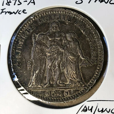Moeda de prata 1875-A França 5 francos estado AU/UNC - Imagem 1 de 2