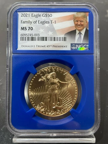 2021 $50 Gold American Eagle Type 1 NGC MS 70 (Trump Blue Core) 15 Known Cover
