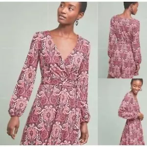Abito Anthropologie Maeve viola stampa paisley manica lunga taglia small nuovo senza etichette - Foto 1 di 9