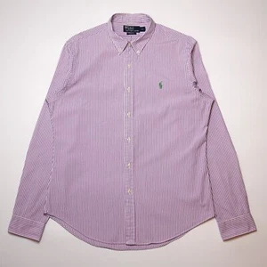 Ralph Lauren Mens Purple Vintage Button-Up Striped Logo Slim Shirt Large - Picture 1 of 6