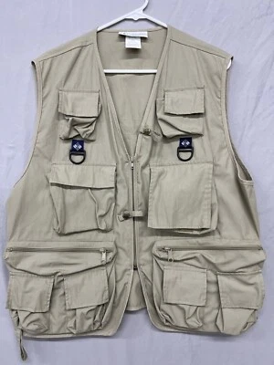 Chaleco utilitario de pesca vintage Columbia para hombre L XL multi bolsillo beige tostado sku 528 Foto 1 de 4