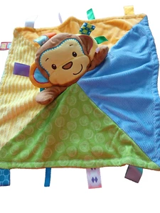 Taggies Patchkin Pals Monkey Baby Security Blank Yellow Blue Green Lovey - Picture 1 of 5