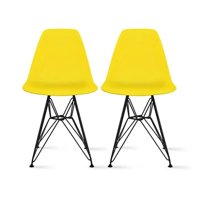 Juego de 2 sillas de plástico modernas con base de alambre Eiffel de diseño sin brazos Foto 1 de 4