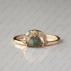 Moss Agate Ethiopian Opal Gemstone 14k Yellow Gold Gift For Her Wedding Ring - Picture 1 of 6