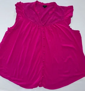 2022 Torrid Womens 5X Pink Peacock Rayon Slub Crochet Detail Short Sleeve Top - Picture 1 of 5