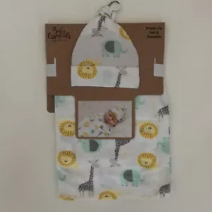 NEW (0-3M) Swaddle Blanket & Hat Animal Theme Baby Gift | Baby Essentials - Picture 1 of 5