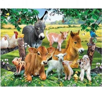 50x40 cm Malen nach zahlen Set mit Holzrahmen Tiere auf einem Bauernhof - Bild 1 von 4