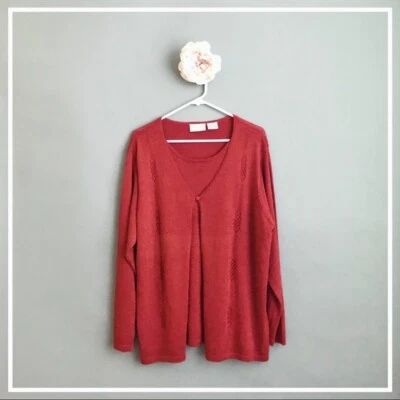 Cárdigan Jacklyn Smith rojo metálico para mujer talla grande 1X mezcla de seda Foto 1 de 4