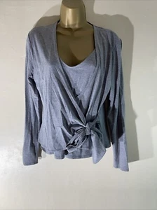 Womens Linea Large Grey Long Sleeve Casual Stretchy Faux Wrap Jersey Blouse Top - Picture 1 of 5