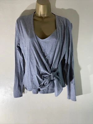 Blusa Top Jersey Mujer Linea Grande Gris Manga Larga Informal Elástica Imitación Envolvente Foto 1 de 4