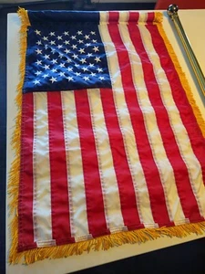 Vintage American Flag W/ Gold Fringe & Attachable Brass Pole 24X36 - Picture 1 of 10