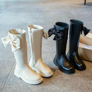 Kids High Ankle Boots Girls Winter Snow Chelsea Shoes Bowknot Party Riding Child - Picture 1 of 14