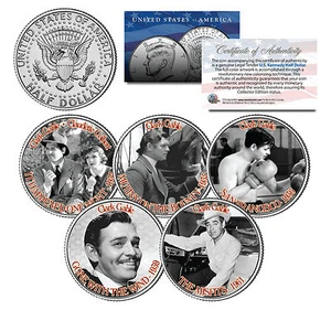 CLARK GABLE * MOVIES * Colorized JFK Kennedy Half Dollar 5-Coin Complete Set - Picture 1 of 2