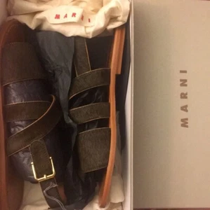 Marni Pony Hair Sandals NIB Crossover Olive Green 41 - Picture 1 of 4