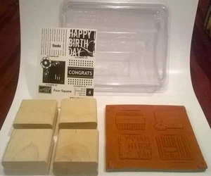 Estampillas de goma cuatro cuadrados feliz cumpleaños felicitaciones gracias hola conjunto de 4 - Imagen 1 de 5